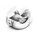 Kaiyden with a babies foot and a dove with the date October 13 2021 in Roman nuemerals colored red tattoo design idea