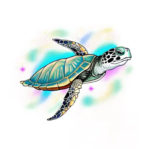 A turtle swimming gracefully among a constellation of stars tattoo design idea