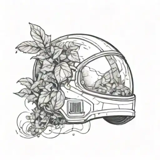 Nasa  Astronaughts helmet with a cracked visor. English Ivy growing out of the visor. tattoo design idea