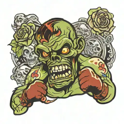 classic boxer fighter  , zombie tattoo design idea