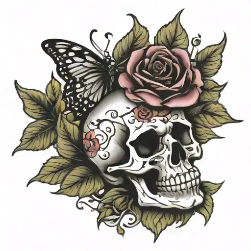 Virgo butterfly rose skull tattoo design idea