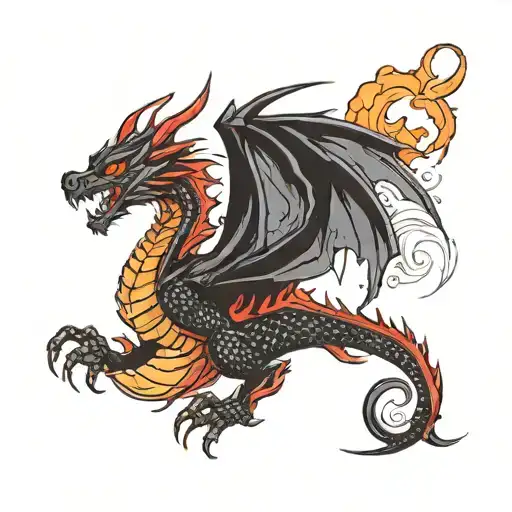 medium-sized red-black dragon that shoots fire tattoo design idea