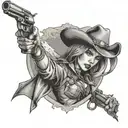 sexy cowgirl with cross and pistols tattoo design idea