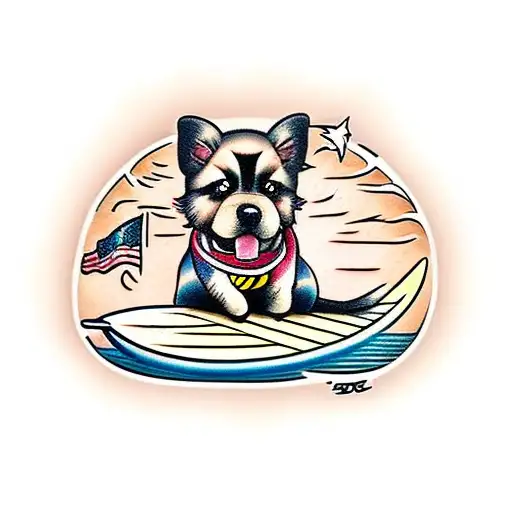 dog on a surfboard  tattoo design idea