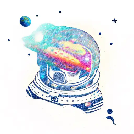 Astronaut surfing through a galaxy tattoo design idea