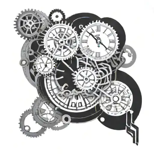 A clockwork mechanism intertwined with brain neurons, illustrating the interconnectedness of time and psychology tattoo design idea