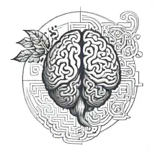 A surrealistic tattoo of a brain with a labyrinth inside, representing the complexity of the mind and the love for psychology tattoo design idea