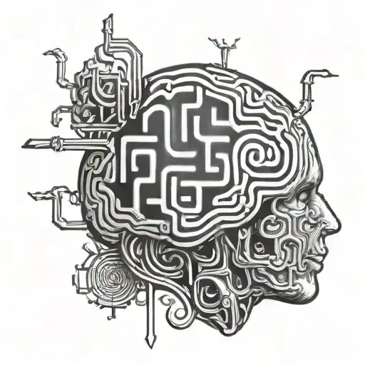 A surrealistic tattoo of a brain with a labyrinth inside, representing the complexity of the mind and the love for psychology tattoo design idea