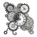A clockwork mechanism intertwined with brain neurons, illustrating the interconnectedness of time and psychology tattoo design idea