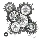 A clockwork mechanism intertwined with brain neurons, illustrating the interconnectedness of time and psychology tattoo design idea