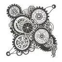A clockwork mechanism intertwined with brain neurons, illustrating the interconnectedness of time and psychology tattoo design idea