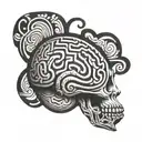 A surrealistic tattoo of a brain with a labyrinth inside, representing the complexity of the mind and the love for psychology tattoo design idea