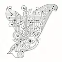 A surrealistic design combining musical notes and puzzle pieces, symbolizing the complexity of the mind tattoo design idea