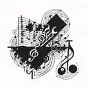 A surrealistic design combining musical notes and puzzle pieces, symbolizing the complexity of the mind tattoo design idea