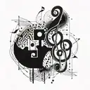 A surrealistic design combining musical notes and puzzle pieces, symbolizing the complexity of the mind tattoo design idea