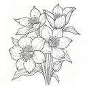 bouquet with narcissus flower, cosmos flower and poppy bud tattoo design idea