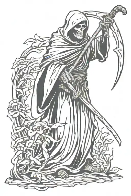 grim reaper with scythe tattoo design idea