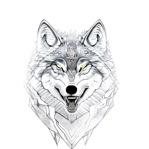 fenrir's full wolf body bound in golden ribbon with tyr's hand in its mouth tattoo design idea