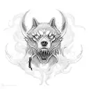 fenrir bound in golden ribbon with tyr's hand in its mouth tattoo design idea