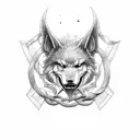 fenrir bound in golden ribbon with tyr's hand in its mouth tattoo design idea