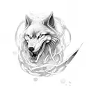 full body of fenrir bound in golden ribbon with tyr's hand in its mouth tattoo design idea