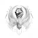 full body of fenrir bound in golden ribbon with tyr's hand in its mouth tattoo design idea