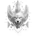 full body of fenrir bound in golden ribbon with tyr's hand in its mouth tattoo design idea