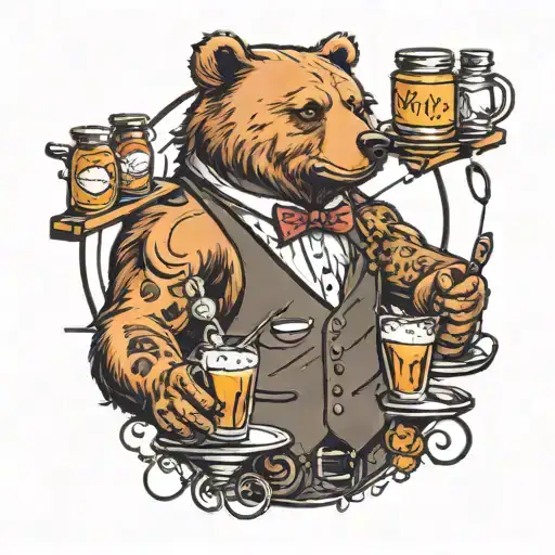 Bear Bartender mixing drinks alcohol and coffee tattoo design idea