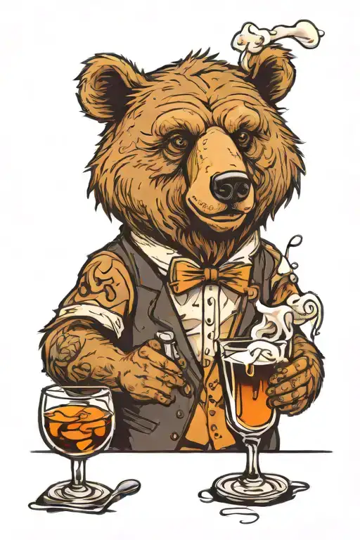 Bear Bartender mixing drinks alcohol and coffee tattoo design idea