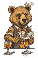 Bear Bartender mixing drinks alcohol and coffee tattoo design idea
