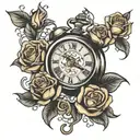 clock with roses tattoo design idea