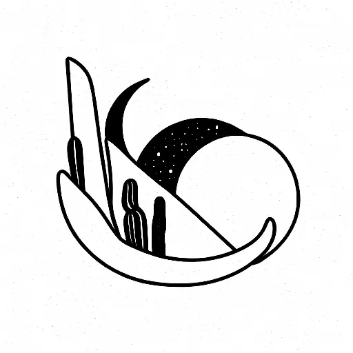 saguaro cactus and crescent moon landscape tattoo design idea
