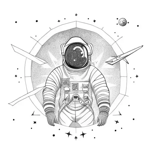 astronaut with paper planes tattoo design idea