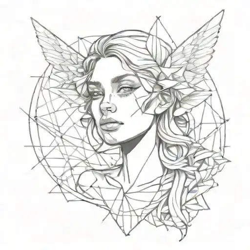 Angel Face With Geometric Sketch tattoo design idea