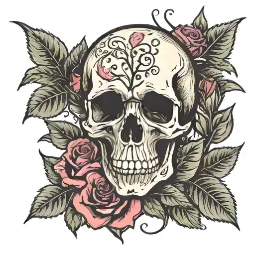 Skull ans roses growing tattoo design idea