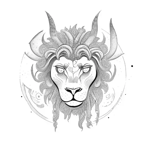 greek mythology woman moon child front view waist up leo lion spiritual pretty  tattoo design idea