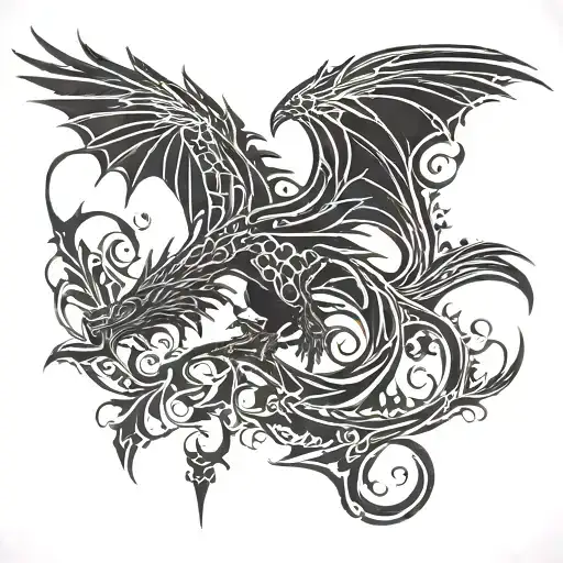dragon and raven flying tattoo design idea