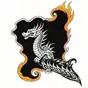 rainbow colored flame and dragon on full sleeve tattoo design idea