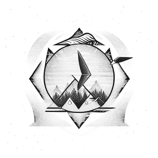 land, water, air, fire, triangle, arrow, circle, trees, birds,  tattoo design idea