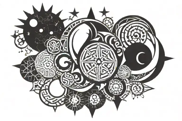 the word "Coexist" with letter word being world religion, cultures, sun, moon, earth, etc, that is part of the universe tattoo design idea