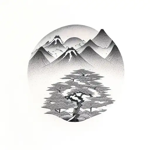man enjoying hills and trees tattoo design idea