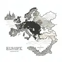 A blackwork tattoo of a detailed map of Europe with landmarks highlighted as travel destinations tattoo design idea