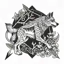 medieval wolf arrows tattoo design idea