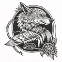 medieval wolf arrows tattoo design idea