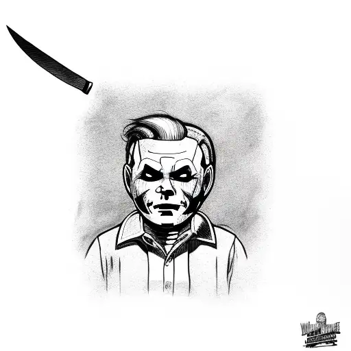 michael myers with knife attacks spongebob squarepants tattoo design idea