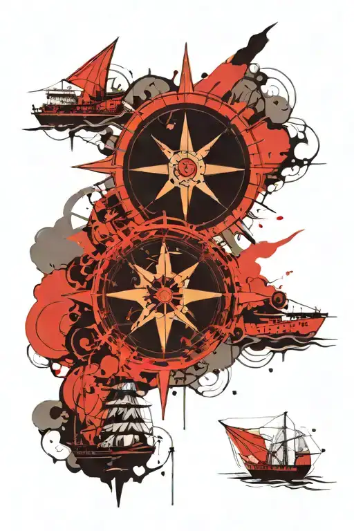 compass, ship, sea, clouds, sun. tattoo design idea
