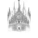 Gothic cathedral engulfed in flames tattoo design idea