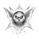Sinister vampire bat emerging from a cloud of smoke tattoo design idea