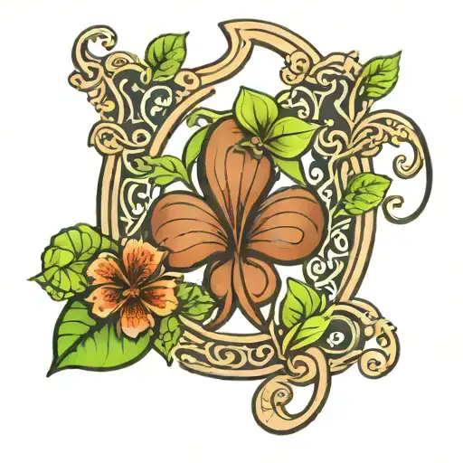 horse shoe clover leaf tattoo design idea