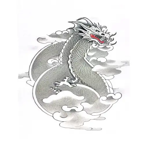 Dragon with clouds tattoo design idea